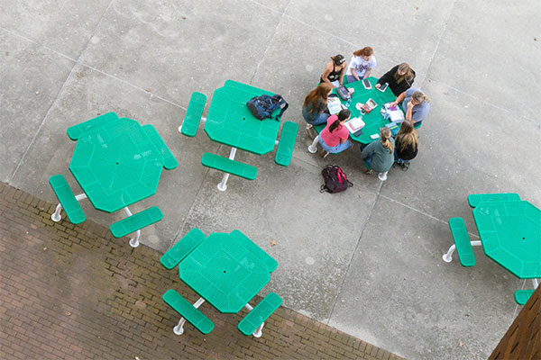 uwgb study group meeting on outdoor table