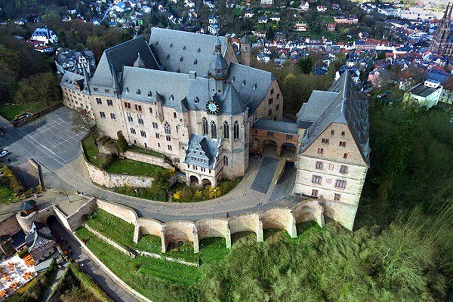Aerial view of historic German building