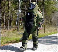 Officer wearing bomb suit