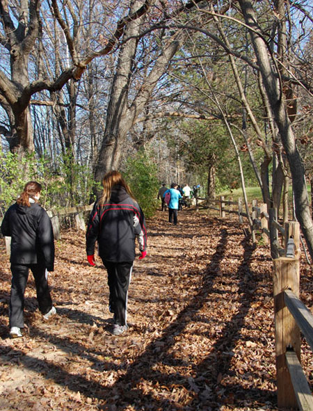 Students walking outdoors on campus