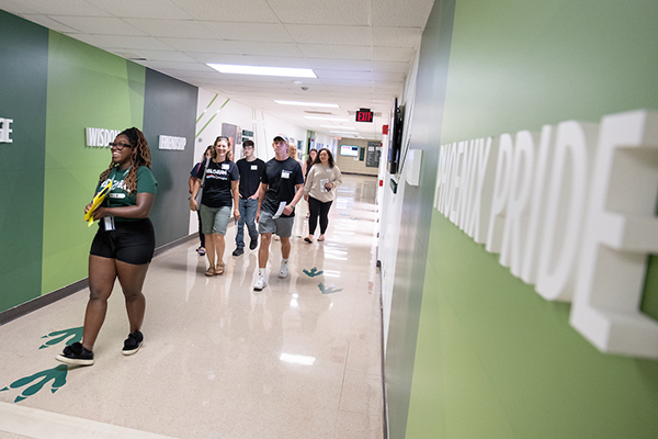 UW-Green Bay student Aisa Rogers giving a tour to students.