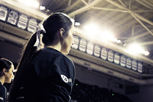 Cheerleader at a game in the Kress Events Center