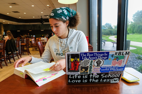 Student studying in the university union