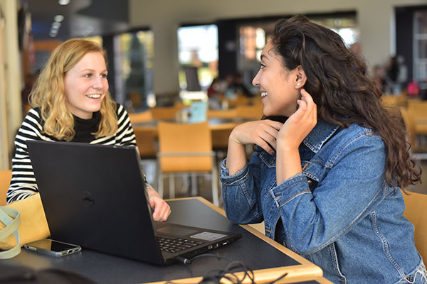 Two students talking and studying