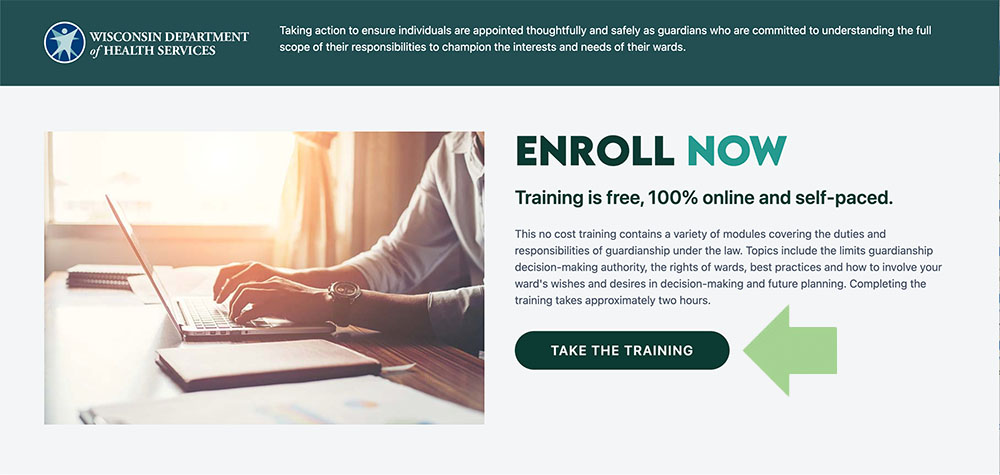 screen shot of training sign up button