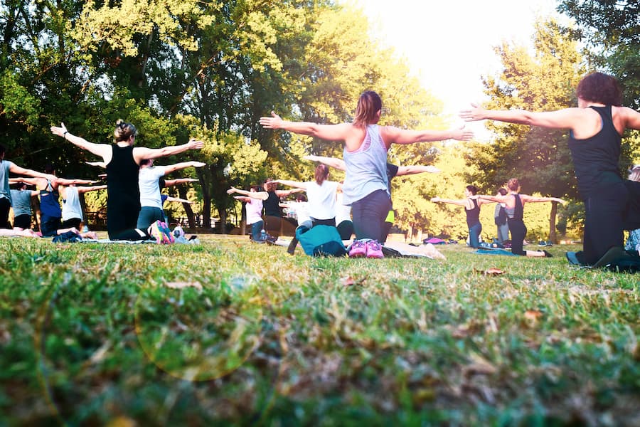 Group yoga session outdoors