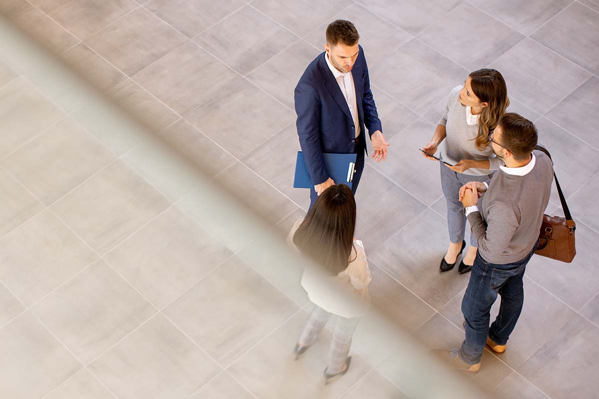 aerial view of business team discussing a project