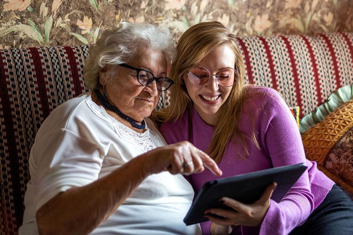 Patient in hospice interacting with caregiver