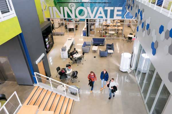 Birds eye view of the inside of UW Green Bay STEM Center building