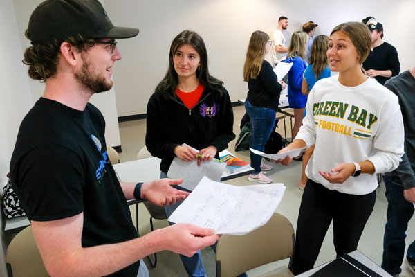 Students participate in group activity during class
