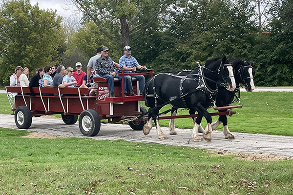 Families enjoy a horse-drawn carriage ride during Parent and Family Weekend 2021