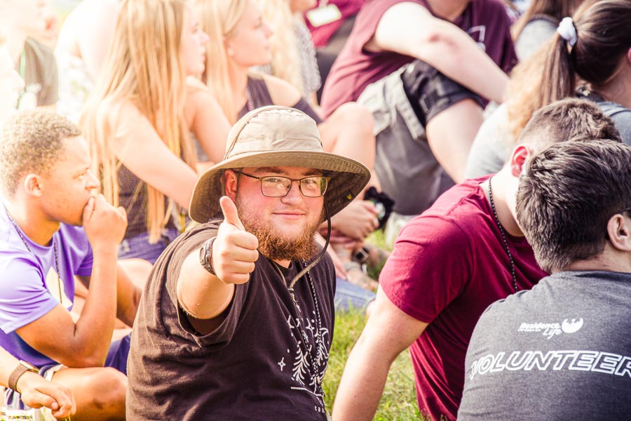 UW-Green Bay student giving the thumbs up at the welcome rally