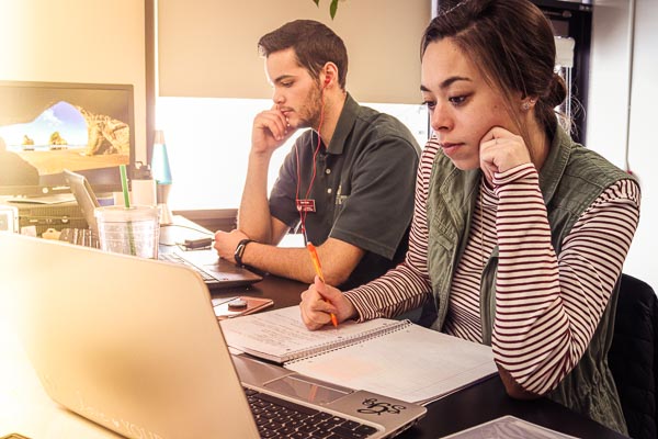 Students doing school work in the union