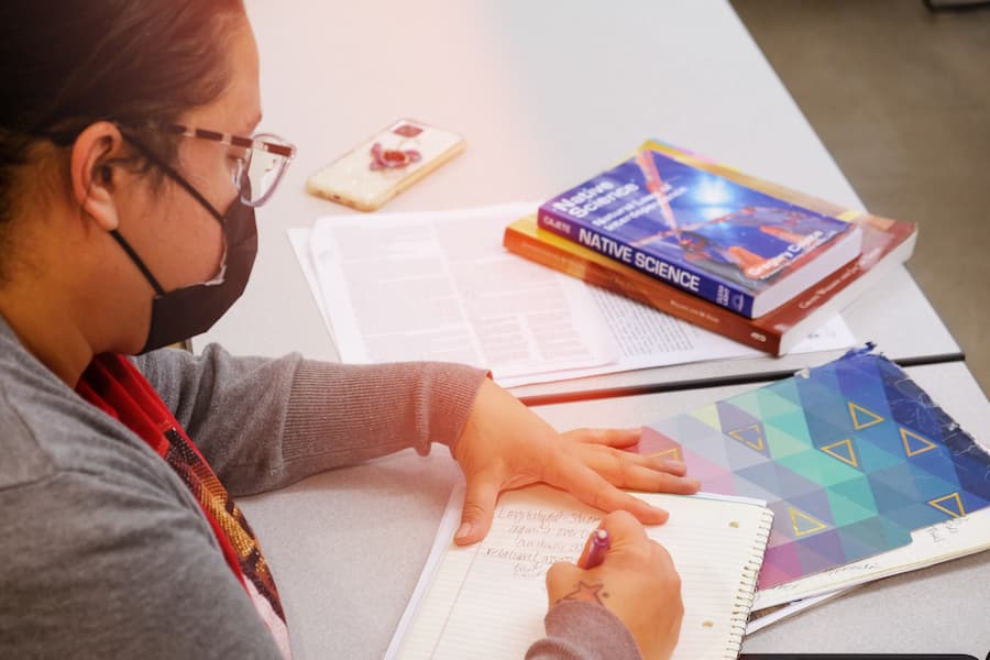 Student works on dissertation outline in class