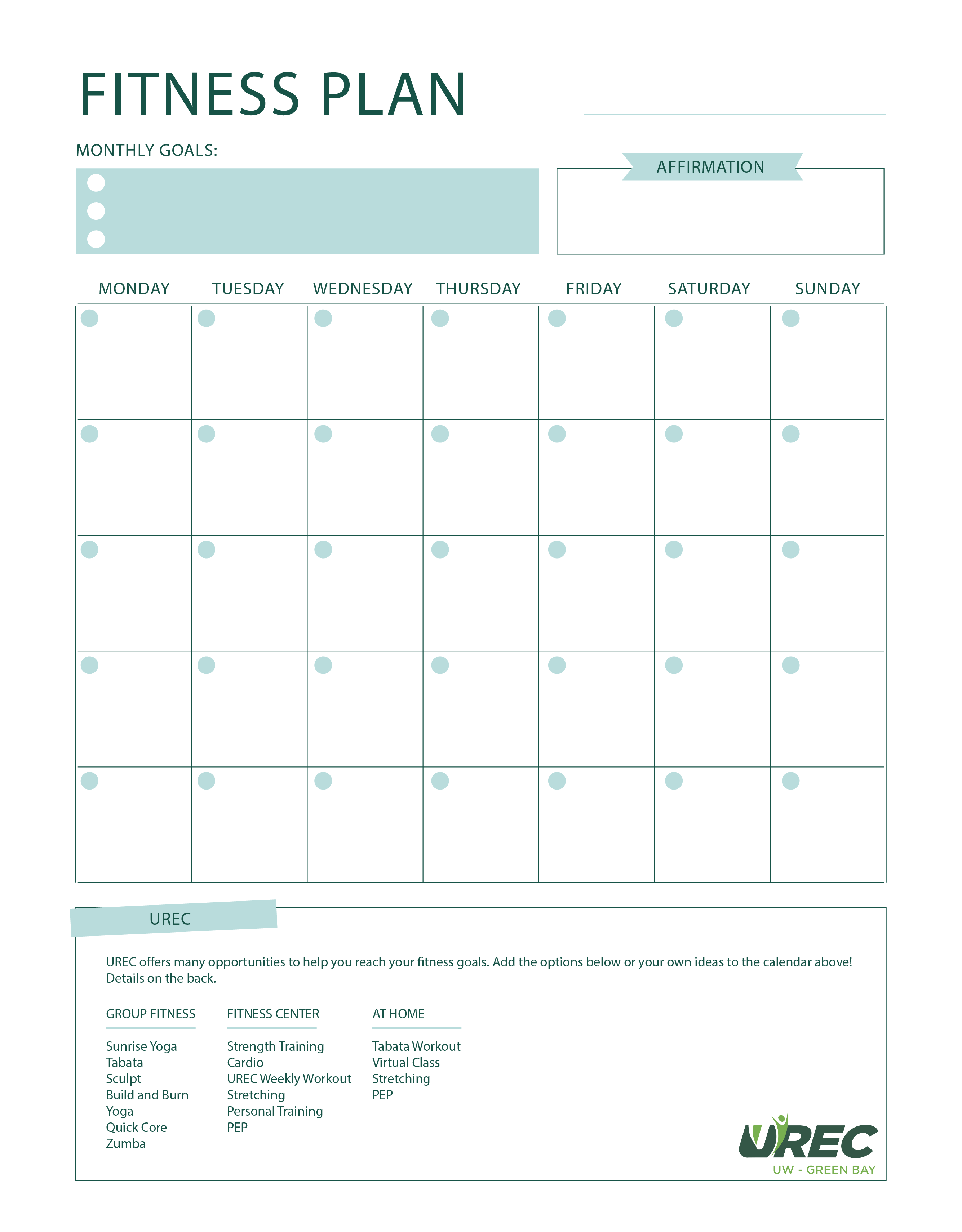 Fitness Plan Calendar