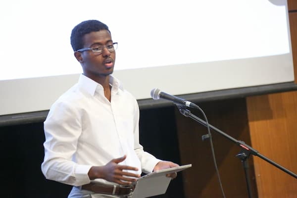Male student gives speech