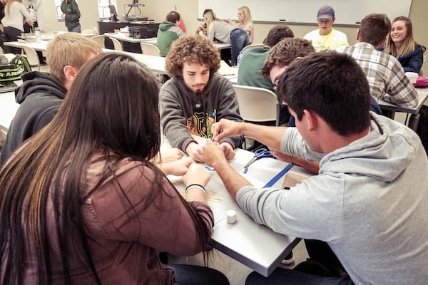 Students practice teamwork with marshmallow tower challenge