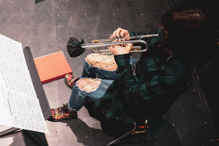 Student plays trumpet for audition