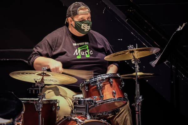 Student playing the drums