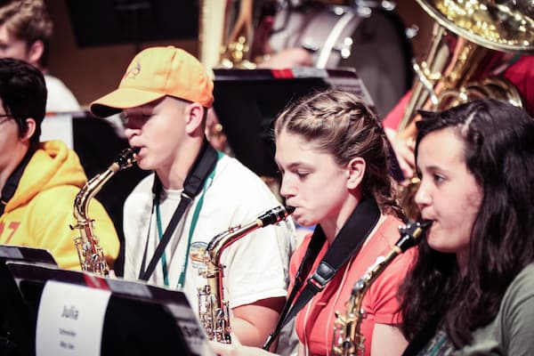 Students practice brass ensemble