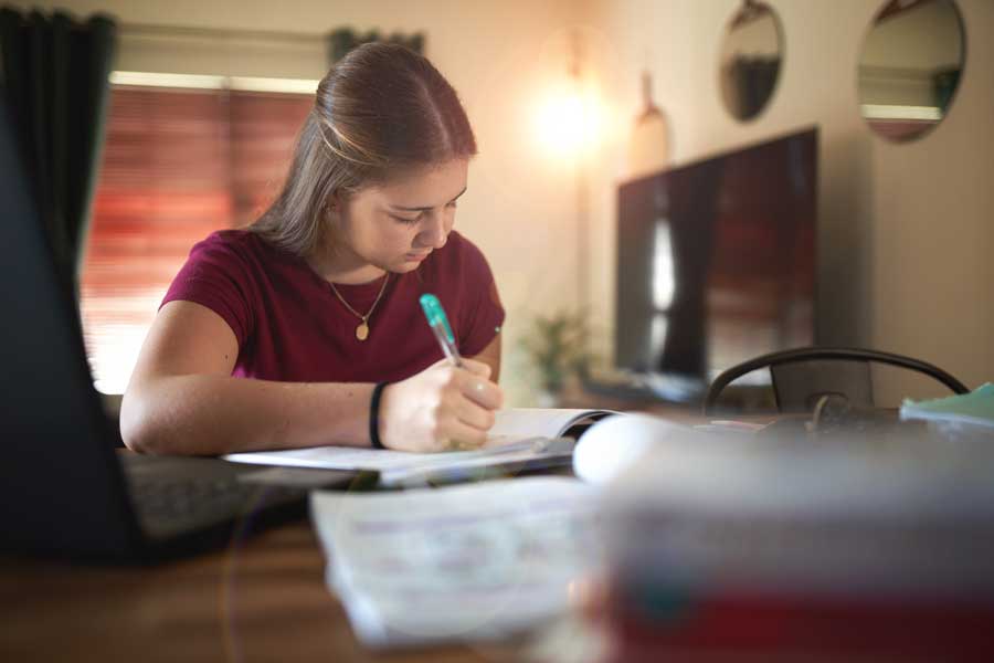 Female student attends class online