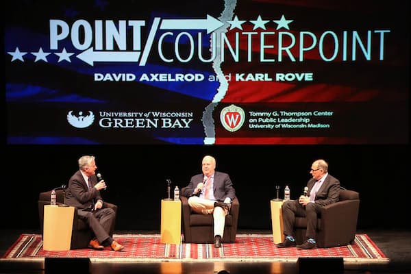 Politicians David Axelrod and Karl Rove participate in Counterpoint event