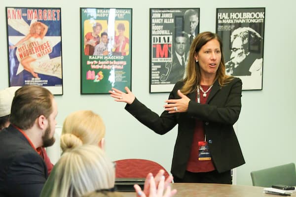 Students listen to female speaker at MSNBC event