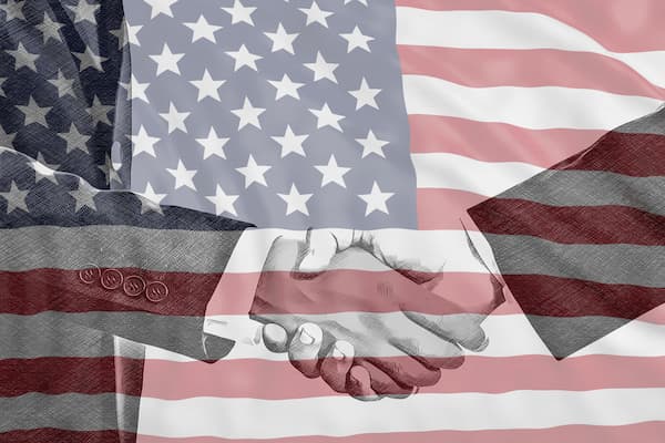 Handshake with American Flag overlay