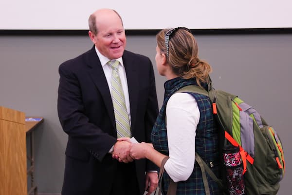 Student meets politician in class