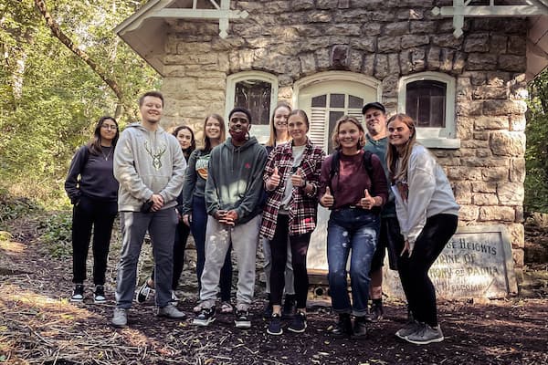 Group of students pose outside