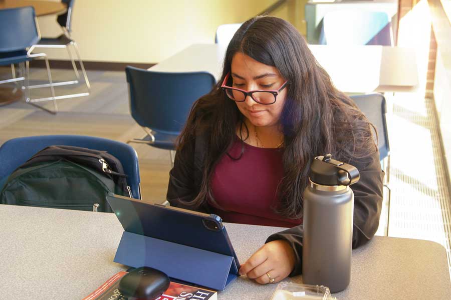 UWGB RN to BSN student studies on tablet