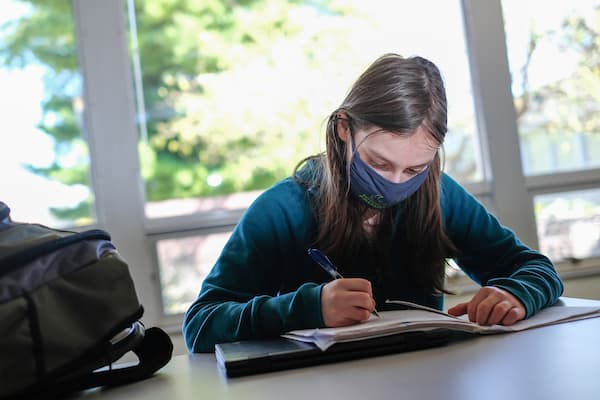 student intently studying