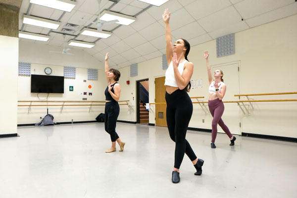 Three females practicing in Dance Studio