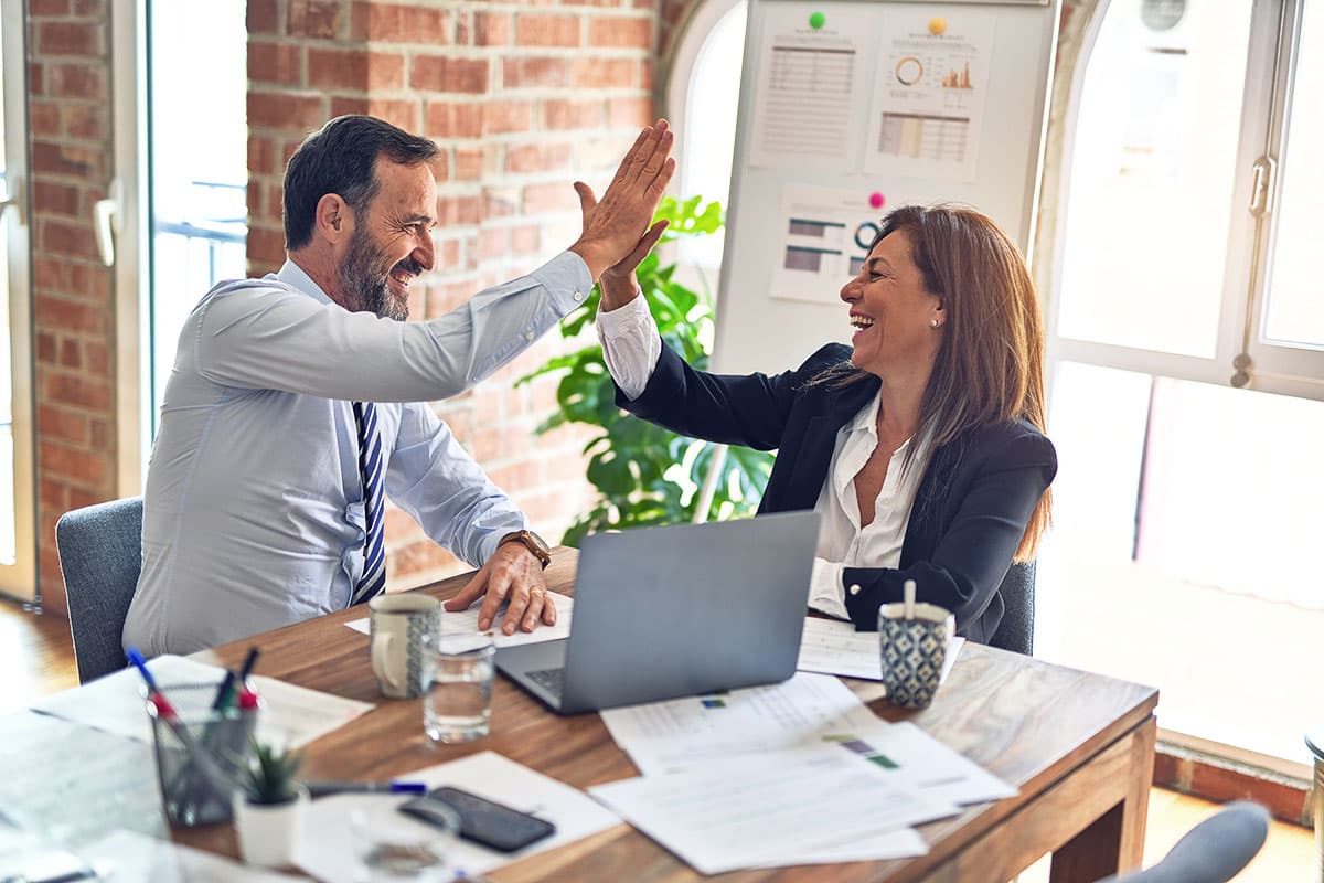 man and woman in project meeting