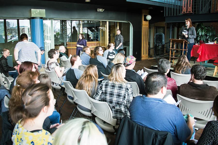 Writing student speaking at the Untitledtown Book and Author festival