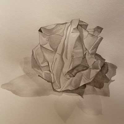 drawing of crinkled paper, student work