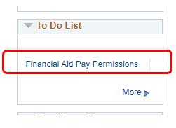 SIS To do List screenshot with Financial Aid Pay Permissions link circled