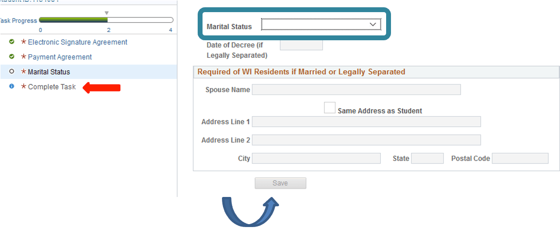 SIS payment agreement screenshot of marital status step