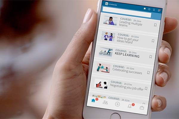 LinkedIn Learning on-demand video training library on a mobile phone