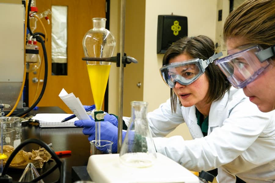 Biochemistry student works one on one with professor