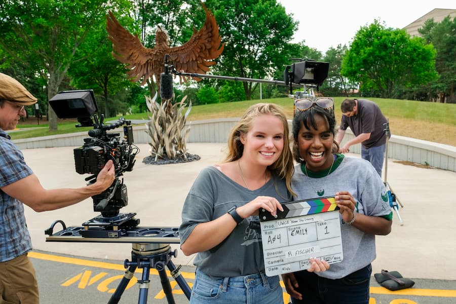 Students on the set of a promotional video recording