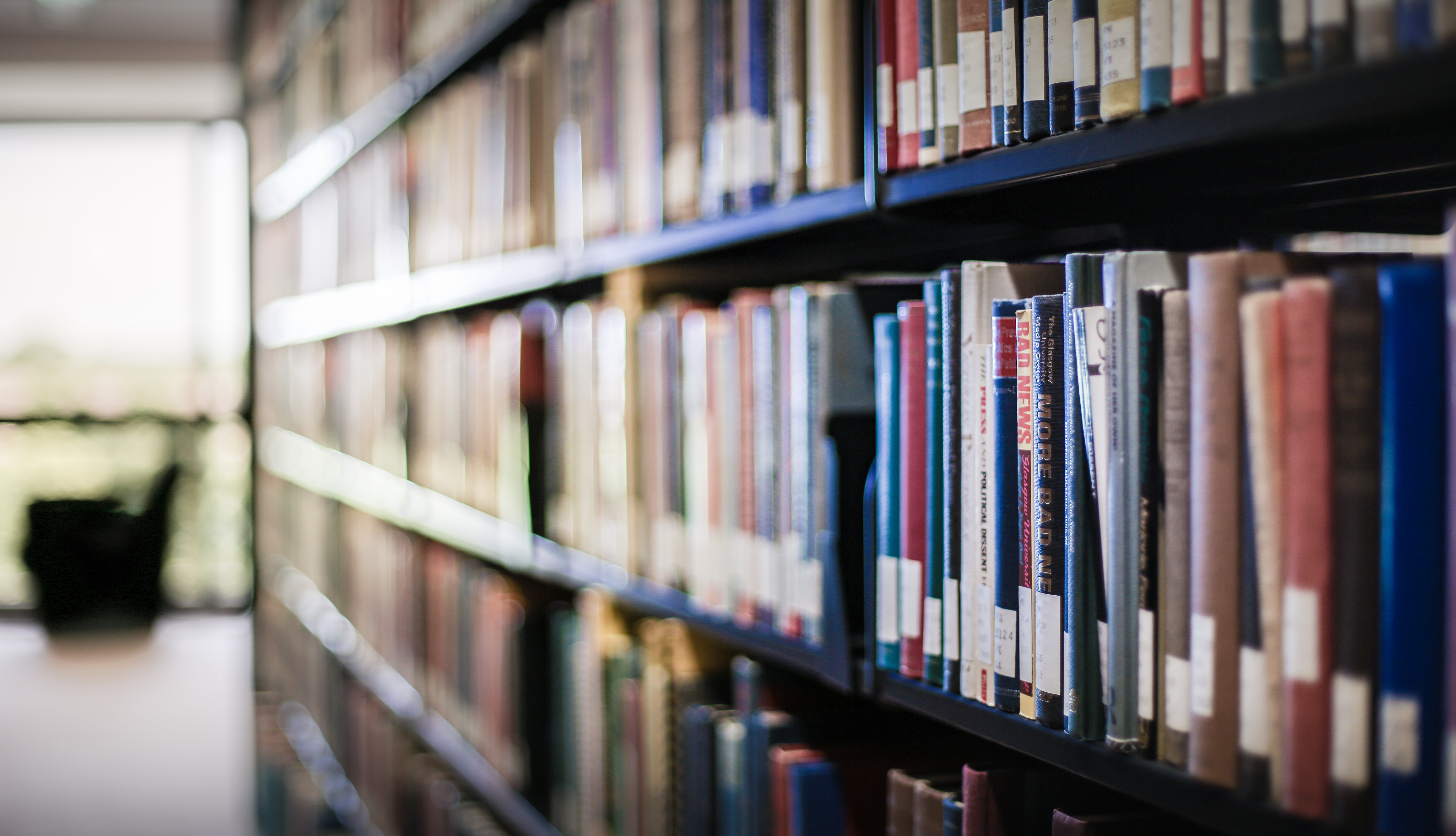 Bookshelves in library