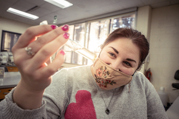 female student in lab