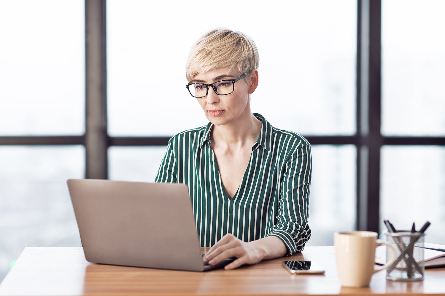 Woman working on a laptop