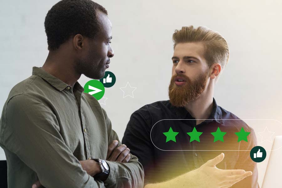two men discussing business needs