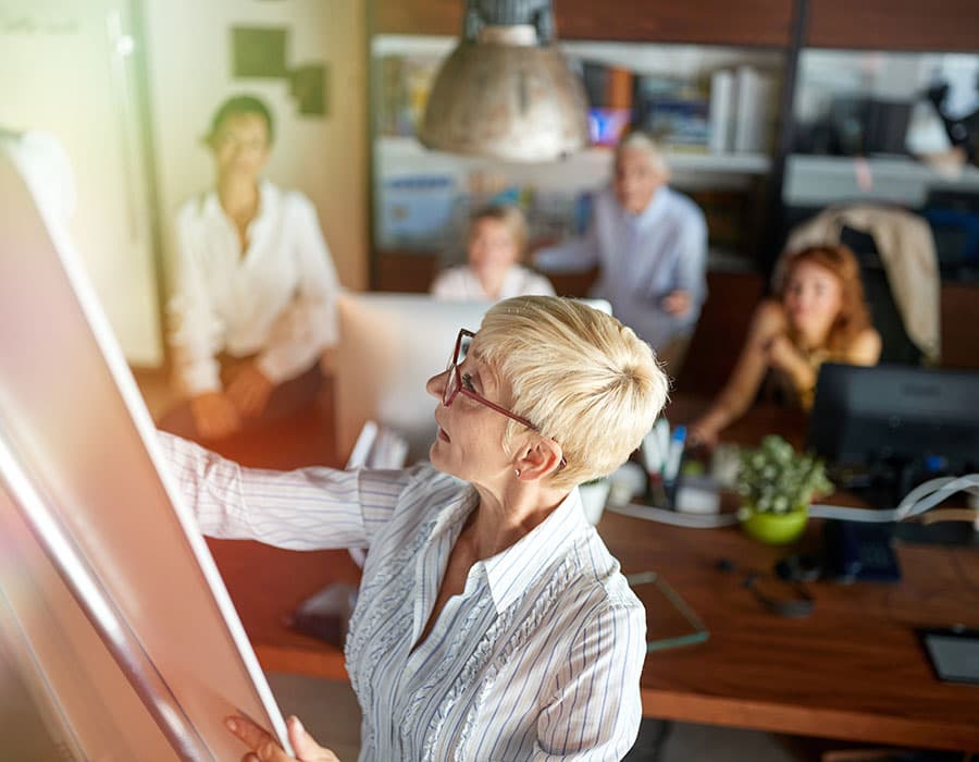 Image of a woman mentoring a team
