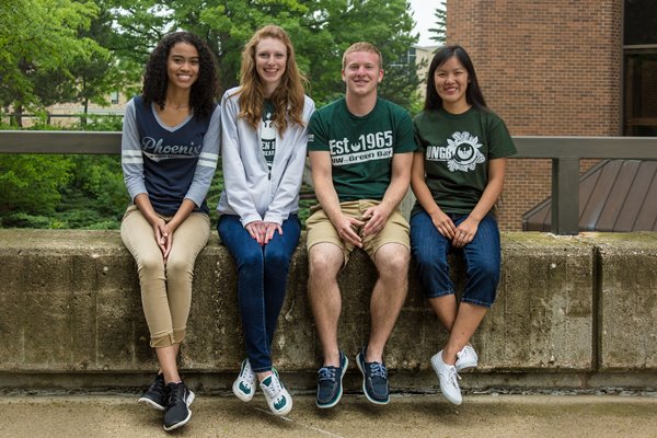 four UWGB students on campus