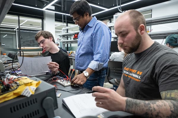 students working in the new lab space