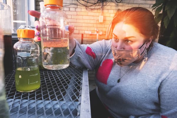 Student examines water samples