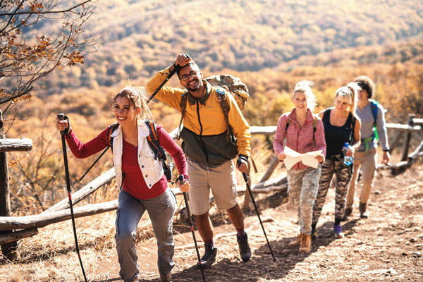 Group of people hiking a mountain